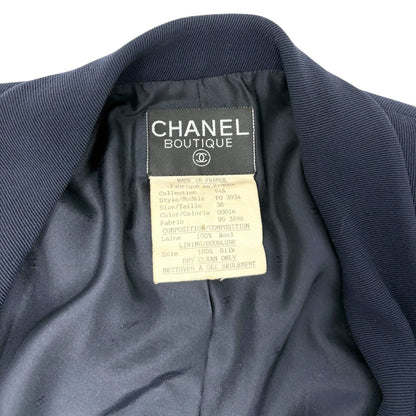 CHANEL Vintage 94A CC Logo Button Jacket #38 Blue Gold Wool Pockets 901975