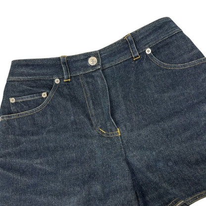 CHANEL Vintage CC Logo Denim Short Pants #36 Dark Blue Silver Cotton 902896