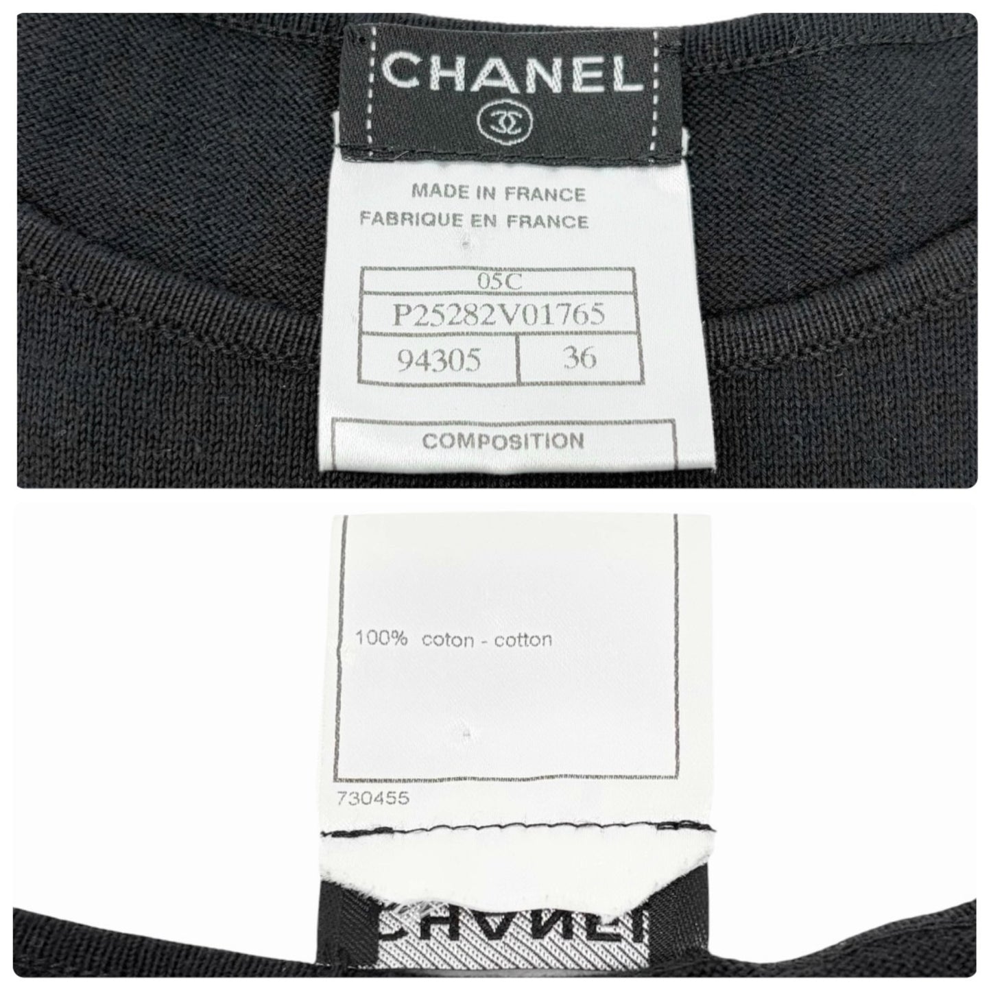 CHANEL Vintage 05C CC Logo Knit Top T-shirt #36 Black Cotton 902017