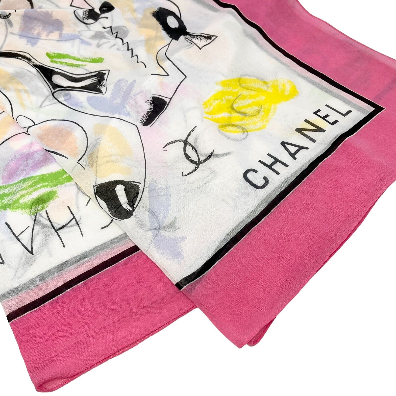 CHANEL Vintage 1995 CC Logo Icon Scarf Wrap Pareo Skirt White Pink Rank AB