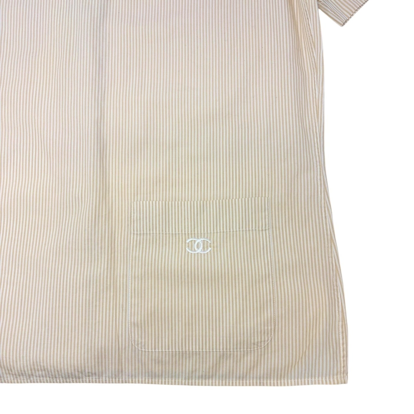 CHANEL Vintage 99P CC Logo Button Up Shirt Top Short Sleeve #40 Beige Pocket