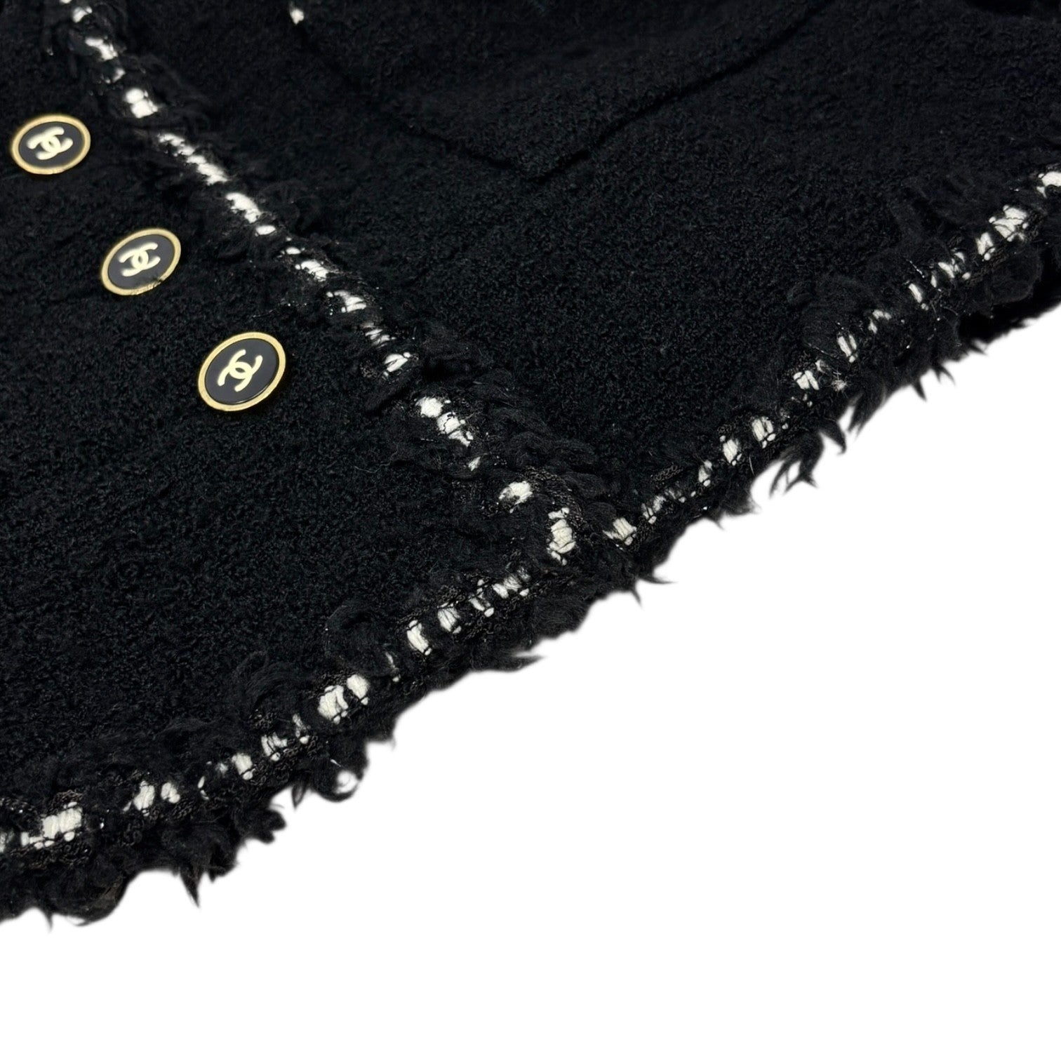 CHANEL Vintage 94A CC Logo Tweed Jacket Blazer Black White Wool Button