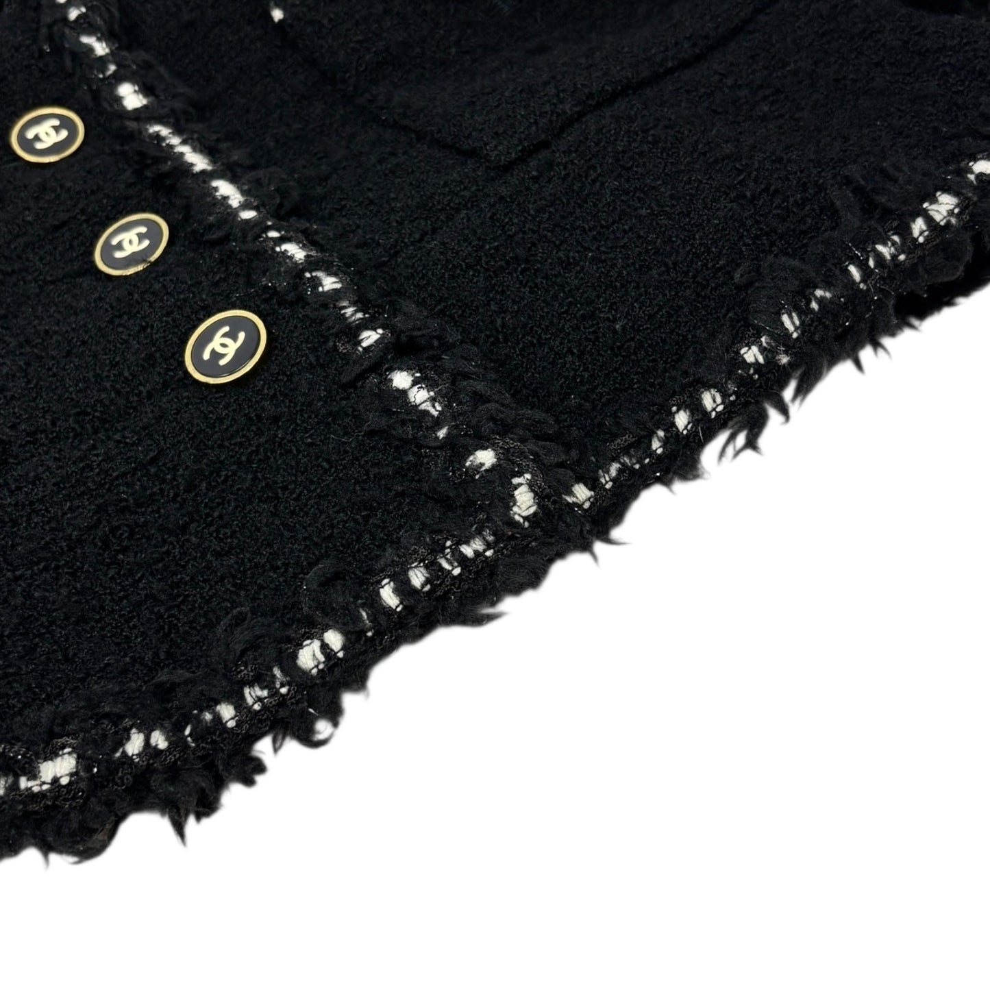 CHANEL Vintage 94A CC Logo Tweed Jacket Blazer Black White Wool Button
