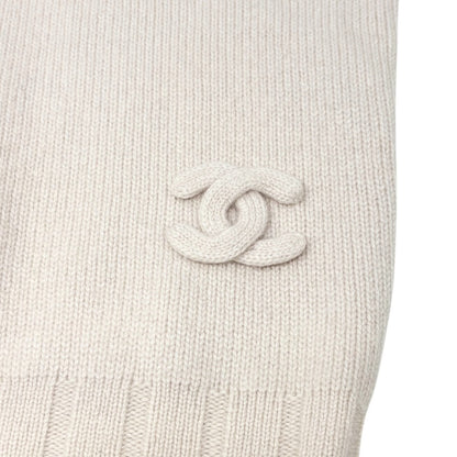 CHANEL Vintage P44576 CC Logo Cashmere Knit Sweater Top #34 Beige Ivory 901966