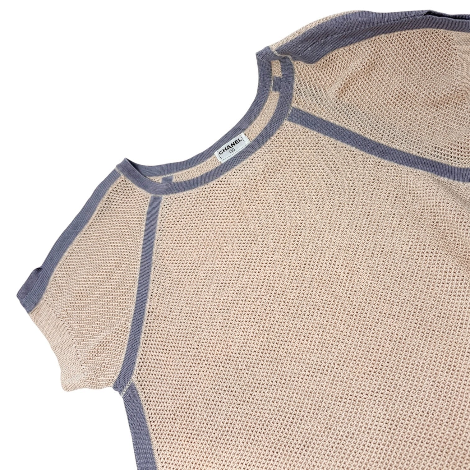 CHANEL Vintage 03P CC Mark Logo See-through Mesh T-shirt Top #46 Pink Cotton