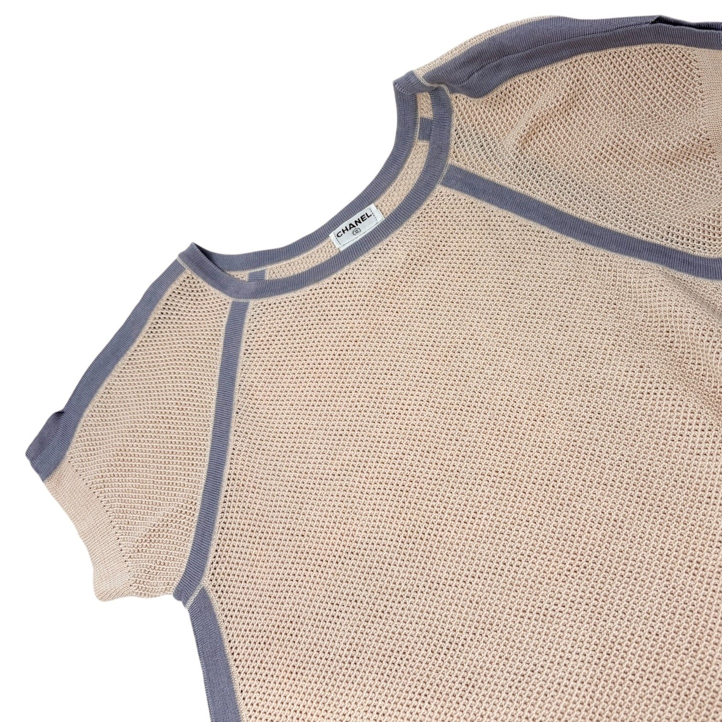 CHANEL Vintage 03P CC Mark Logo See-through Mesh T-shirt Top #46 Pink Cotton