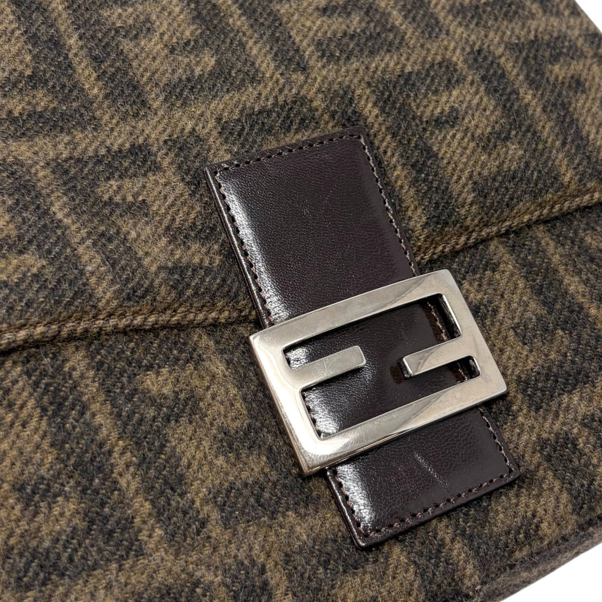 FENDI Vintage FF Zucca Cashmere Knit Mamma Baguette Shoulder Bag Brown 902052