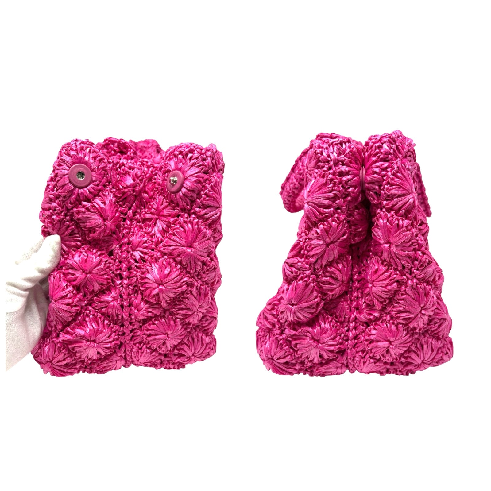 PRADA Vintage Triangle Logo Canapa Tote Bag Handbag Pink Raffia