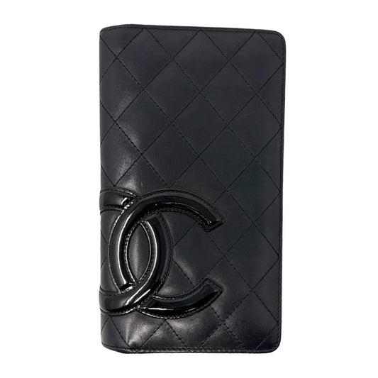 CHANEL Vintage Cambon Line CC Logo Quilted Wallet Black Pink Leather 902007