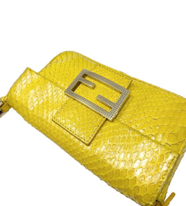 FENDI Vintage Mamma Baguette Mini Pochette Yellow Gold Leather Rank AB