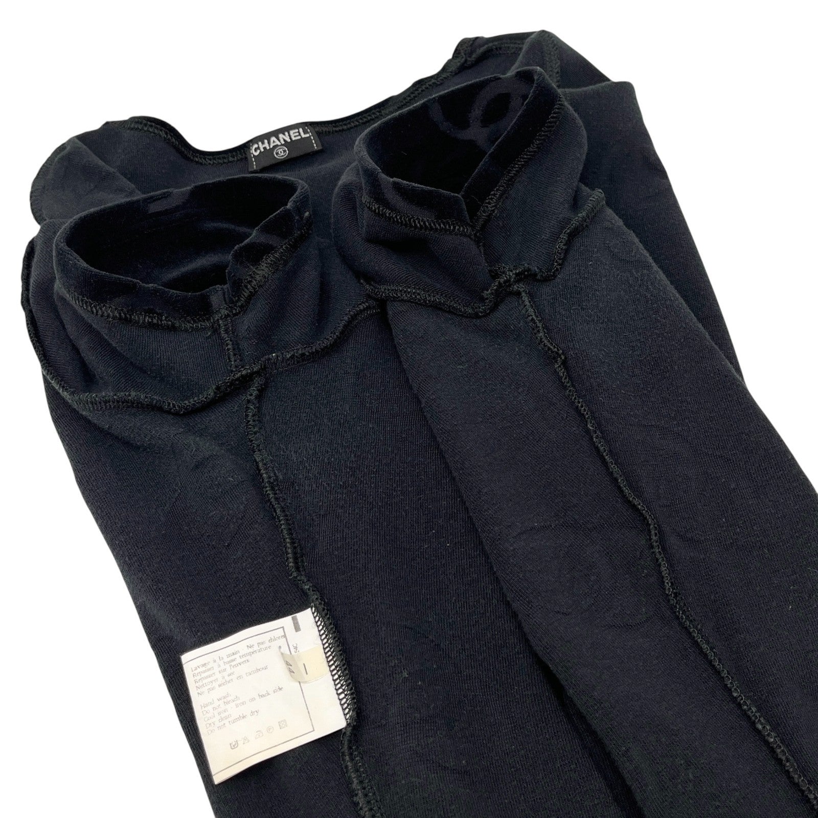 CHANEL Vintage 1996 CC Logo Monogram Velour T-shirt Top #44 Black Cotton