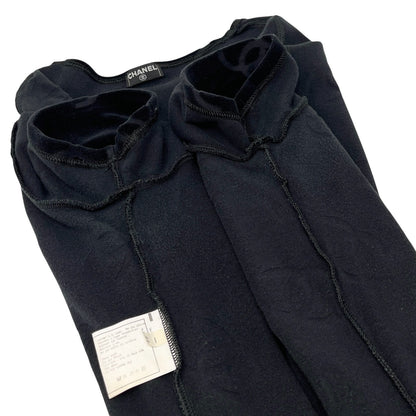 CHANEL Vintage 1996 CC Logo Monogram Velour T-shirt Top #44 Black Cotton