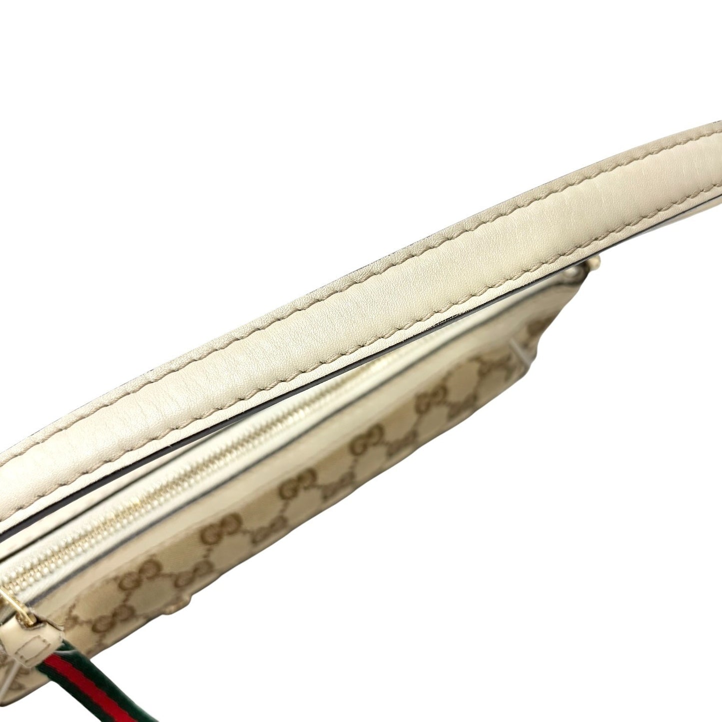 GUCCI Vintage GG Monogram Web Stripe Canvas Shoulder Bag Beige Ribbon 902570