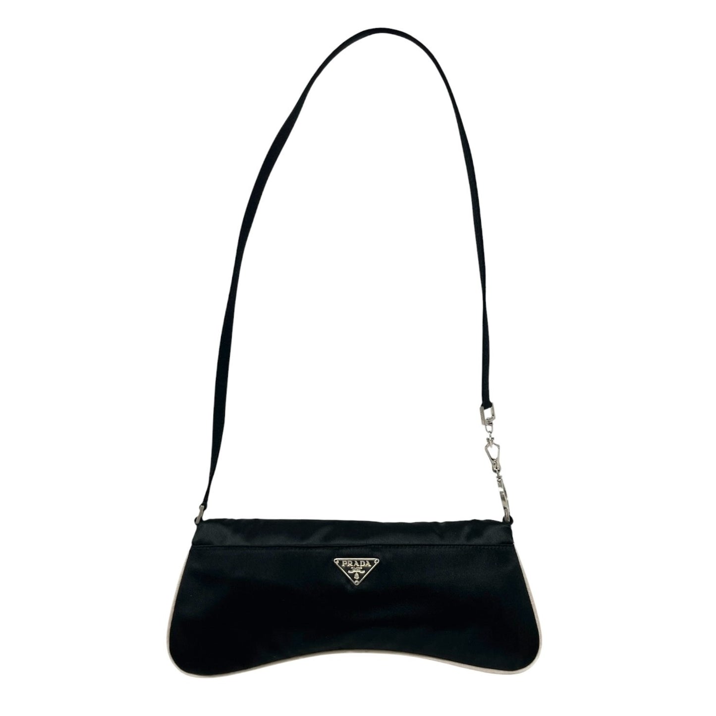 PRADA Vintage Triangle Logo Tessuto Satin Mini Bag Pochette Black 902591