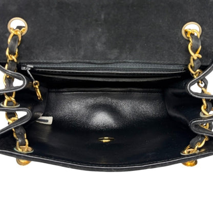 CHANEL Vintage CC Quilted Chain Crossbody Shoulder Bag Black Gold Suede 902220