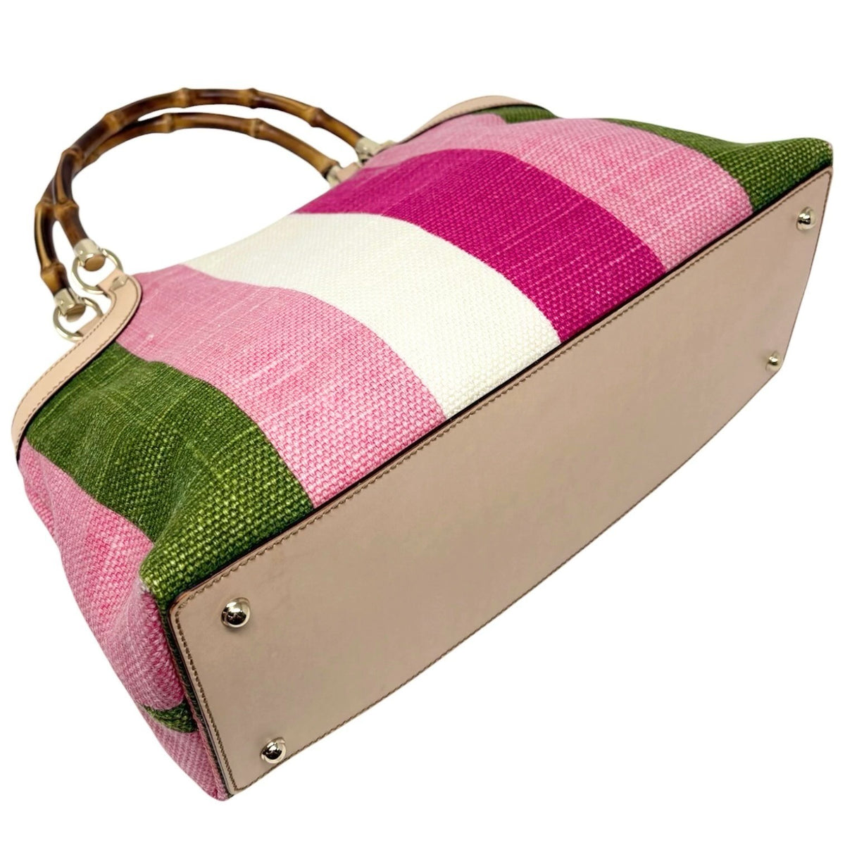 GUCCI Vintage Bamboo Stripe Hobo Shoulder Bag Handbag Multicolor Canvas 902335