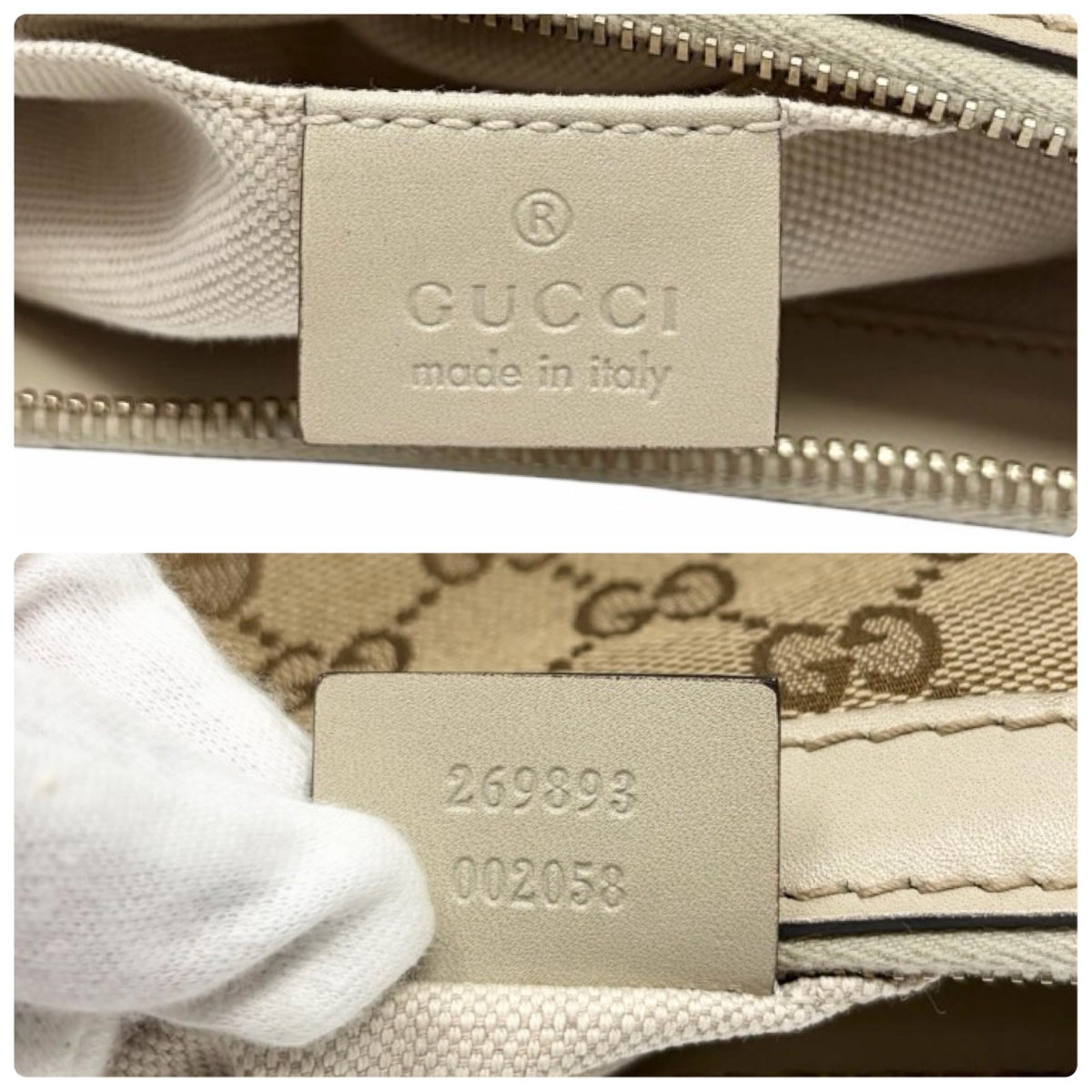 GUCCI Vintage GG Monogram Web Stripe Canvas Shoulder Bag Beige Ribbon 902487