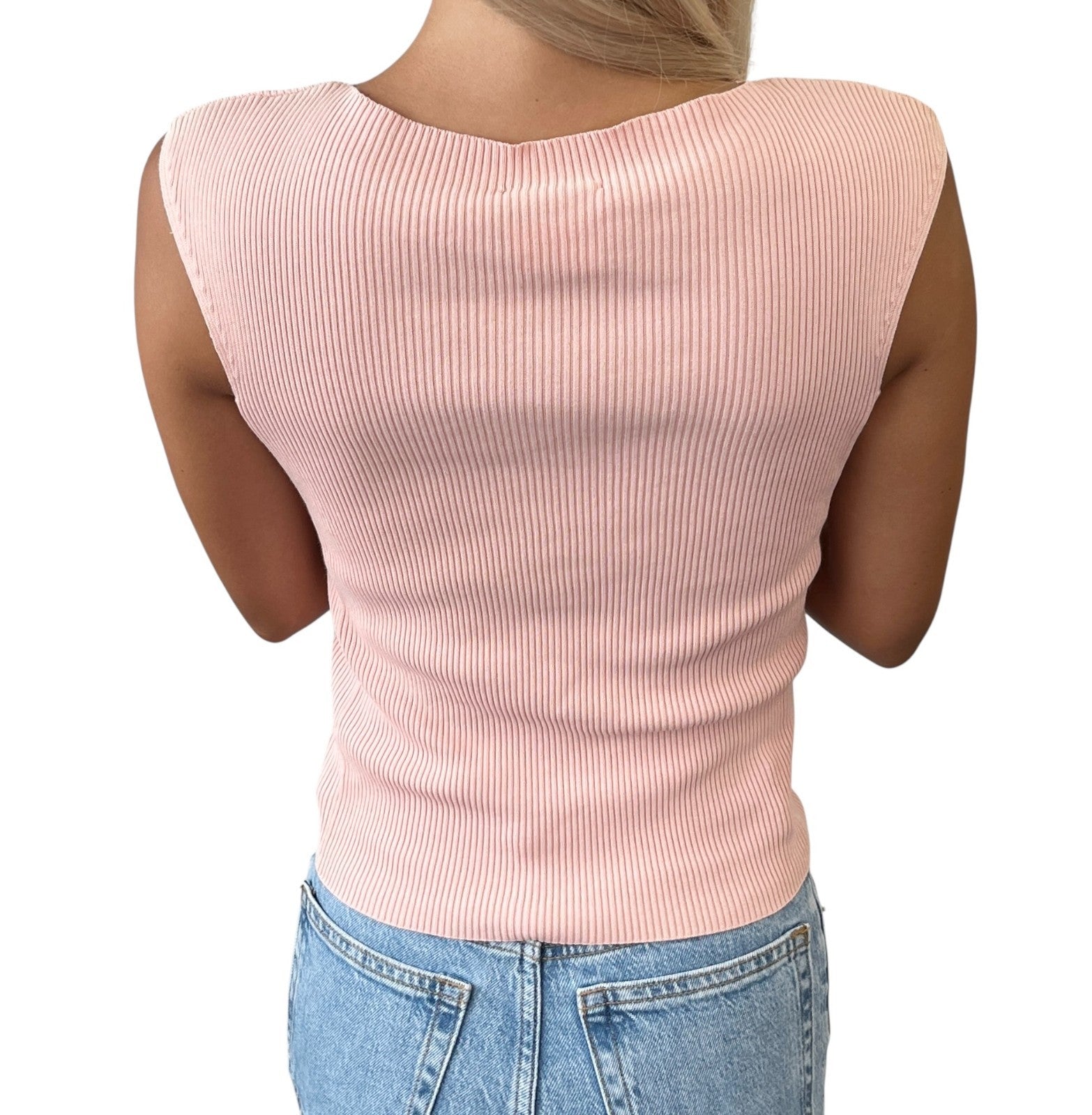 CHANEL Vintage 99P CC Logo Sleeveless Rib Knit Tank Top #38 Rayon Cotton Pink