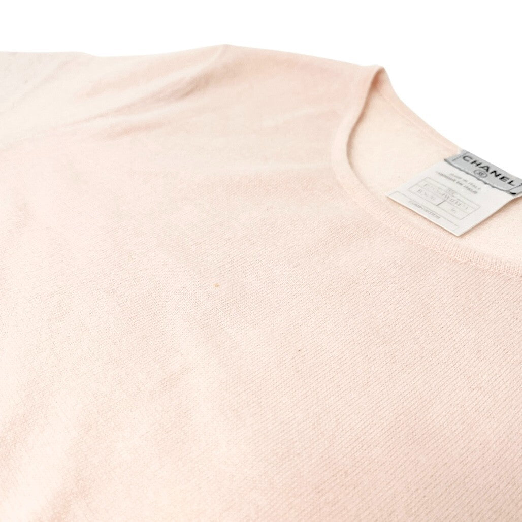 CHANEL Vintage 05C CC Mark Logo Knit T-shirt Top #36 Pink Cashmere Tweed RankAB