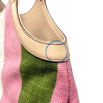 GUCCI Vintage Bamboo Stripe Hobo Shoulder Bag Handbag Multicolor Canvas 902335
