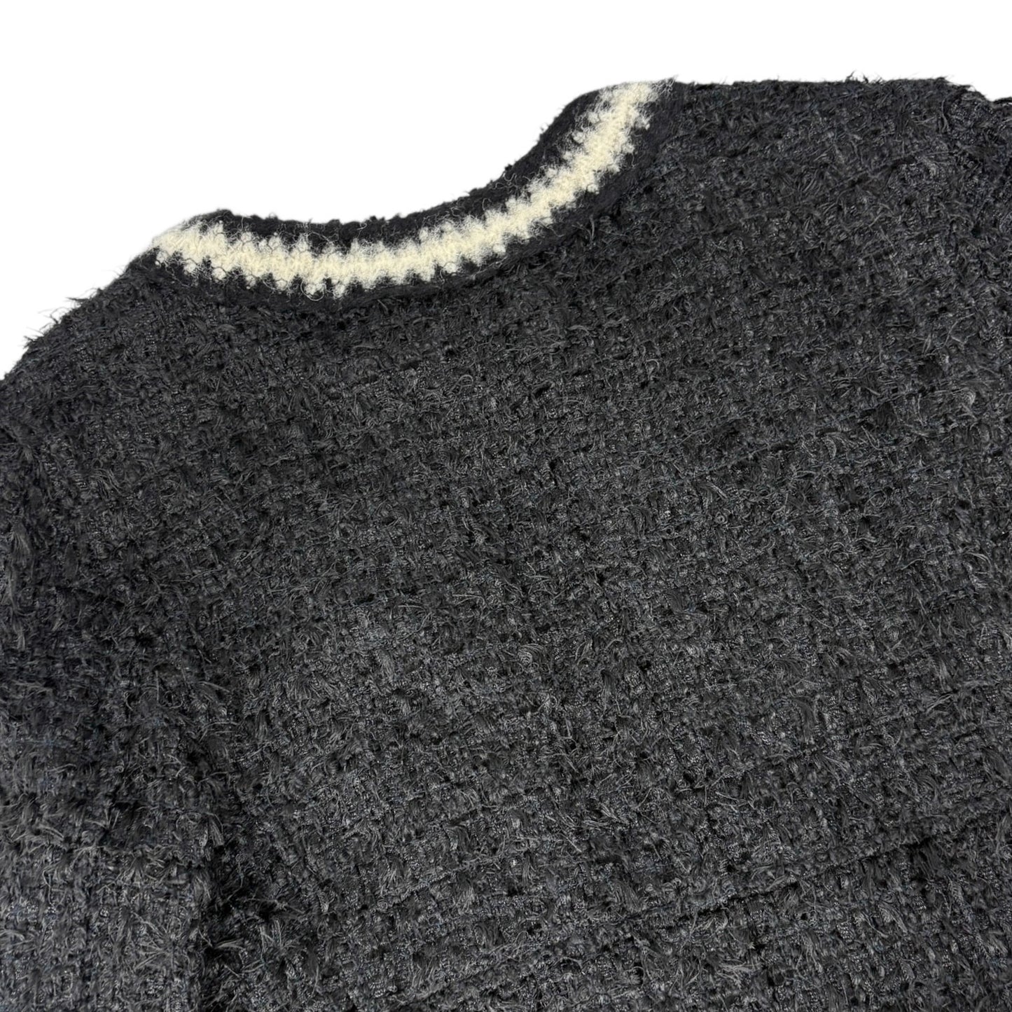 CHANEL Vintage 98A Tweed Jacket Top CC Logo Button #36 Black White Polyester