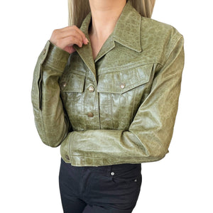 Christian Dior Vintage Logo Cropped Jacket #40 Green Gold Leather Rank AB