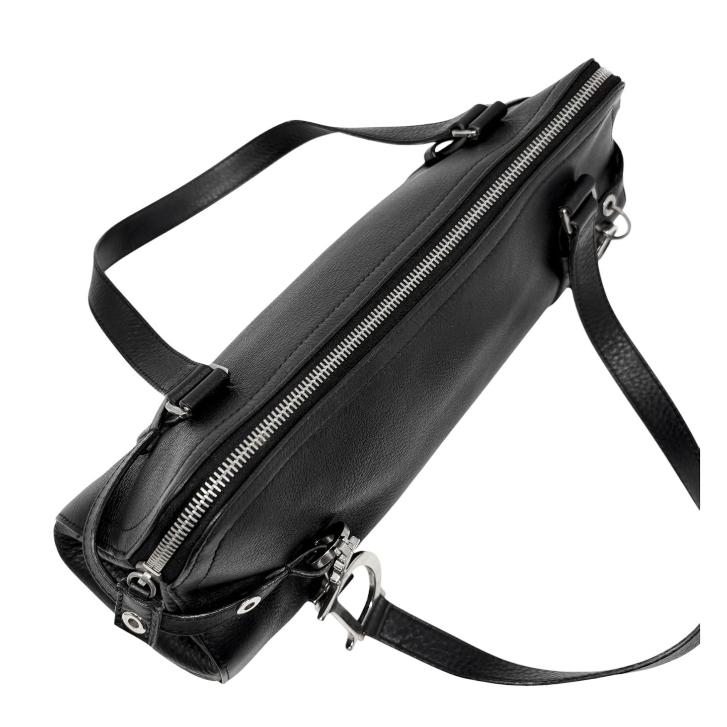 Christian Dior Vintage Logo Charm Shoulder Bag Black Silver Leather 901869