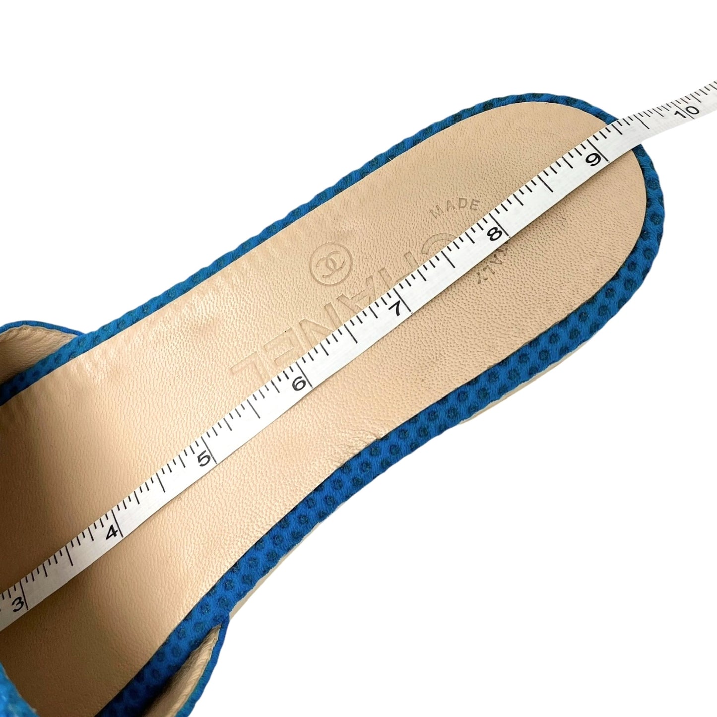 CHANEL Vintage CC Mark Logo Sandals #36.5-37 Mesh Blue White Cotton Leather
