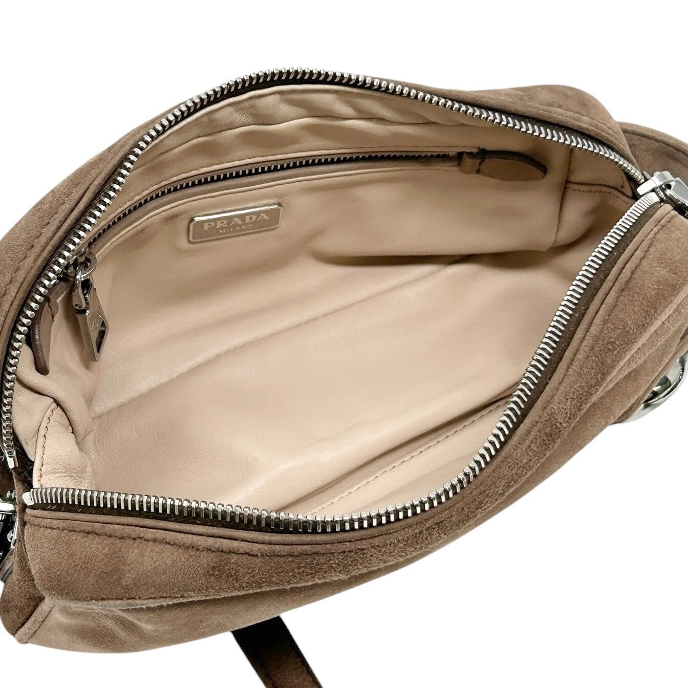 PRADA Vintage Logo 2way Crossbody Bag Clutch Pochette Mocha Brown Suede Zip
