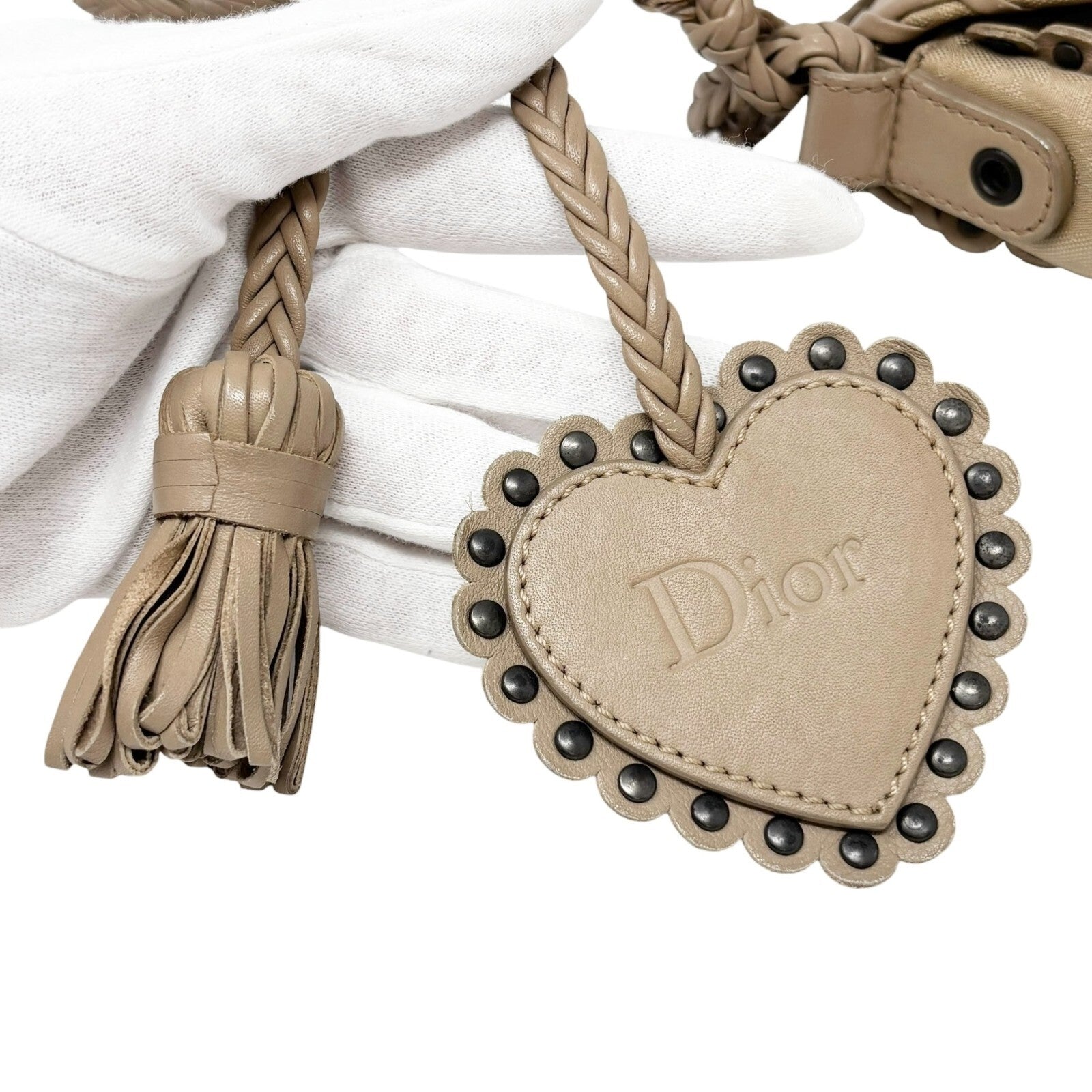 Christian Dior Vintage 2007 Trotter Monogram Crossbody Bag Charm Cream Leather