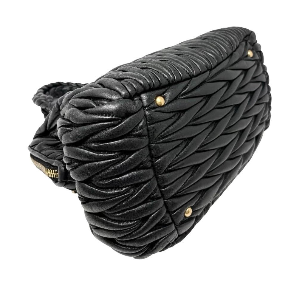 Miu Miu Vintage Quilted Tote Top Handle Bag Black Gold Leather Zip 902310
