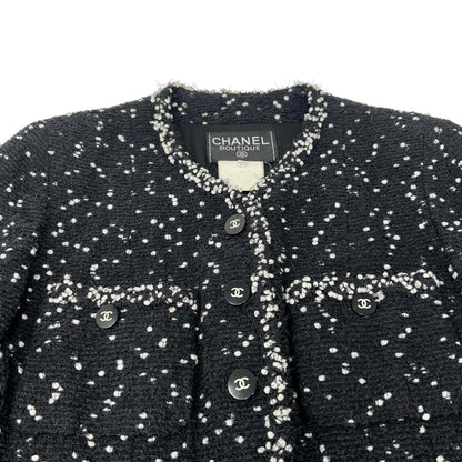 CHANEL Vintage 95A CC Logo Tweed Jacket Blazer #40 Black Wool Long Sleeve