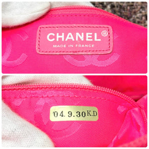 CHANEL Vintage Big CC Logo Cambon Line Tweed Tote Bag Gray Pink Wool Rank AB