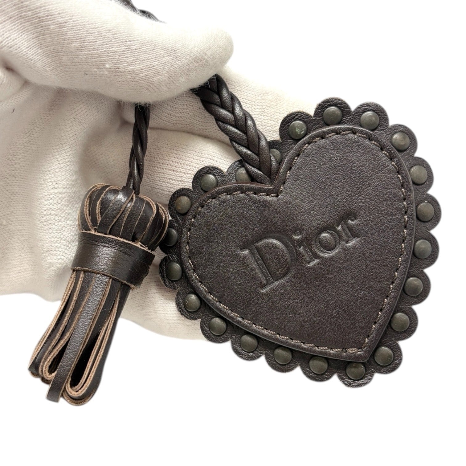 Christian Dior Vintage 2007 Logo Trotter Monogram Tote Bag Heart Brown Leather