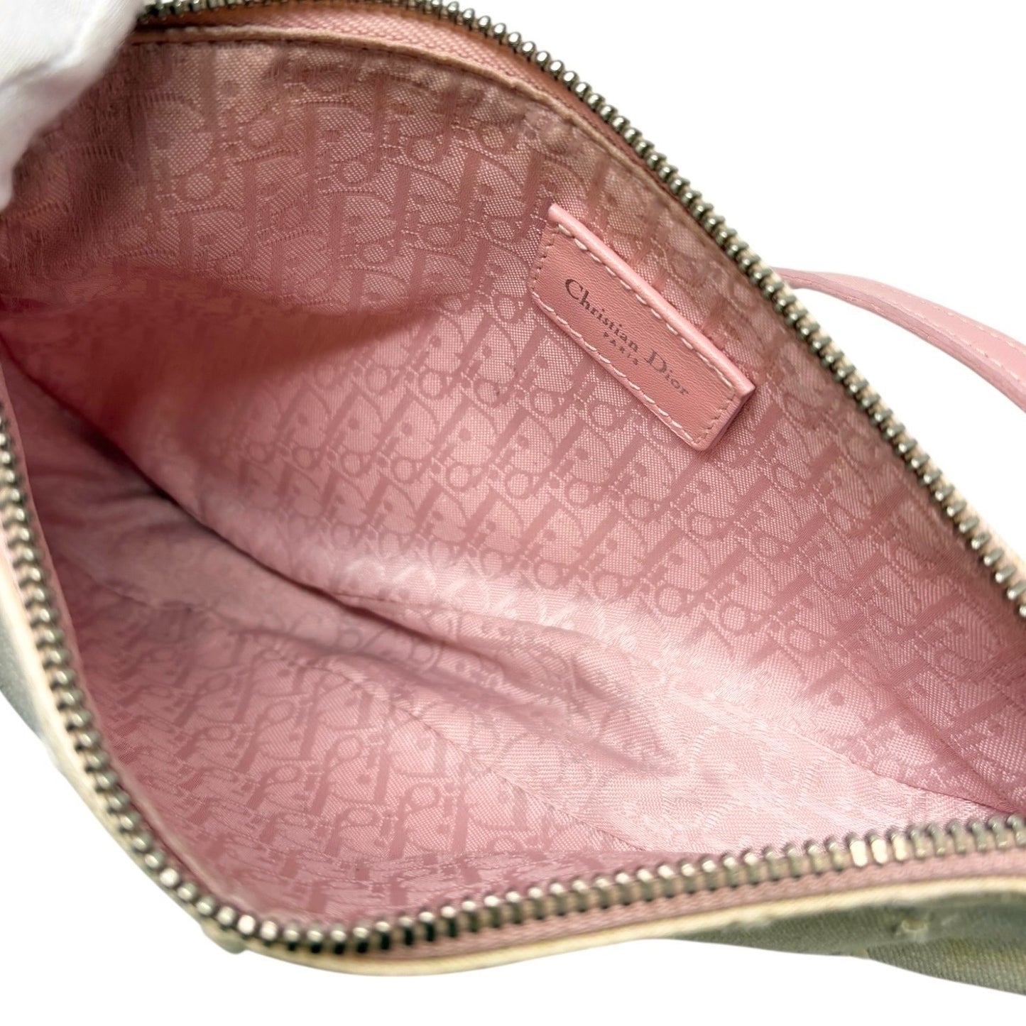 Christian Dior Vintage 2003 Distressed Floral Denim Mini Saddle Bag White Pink