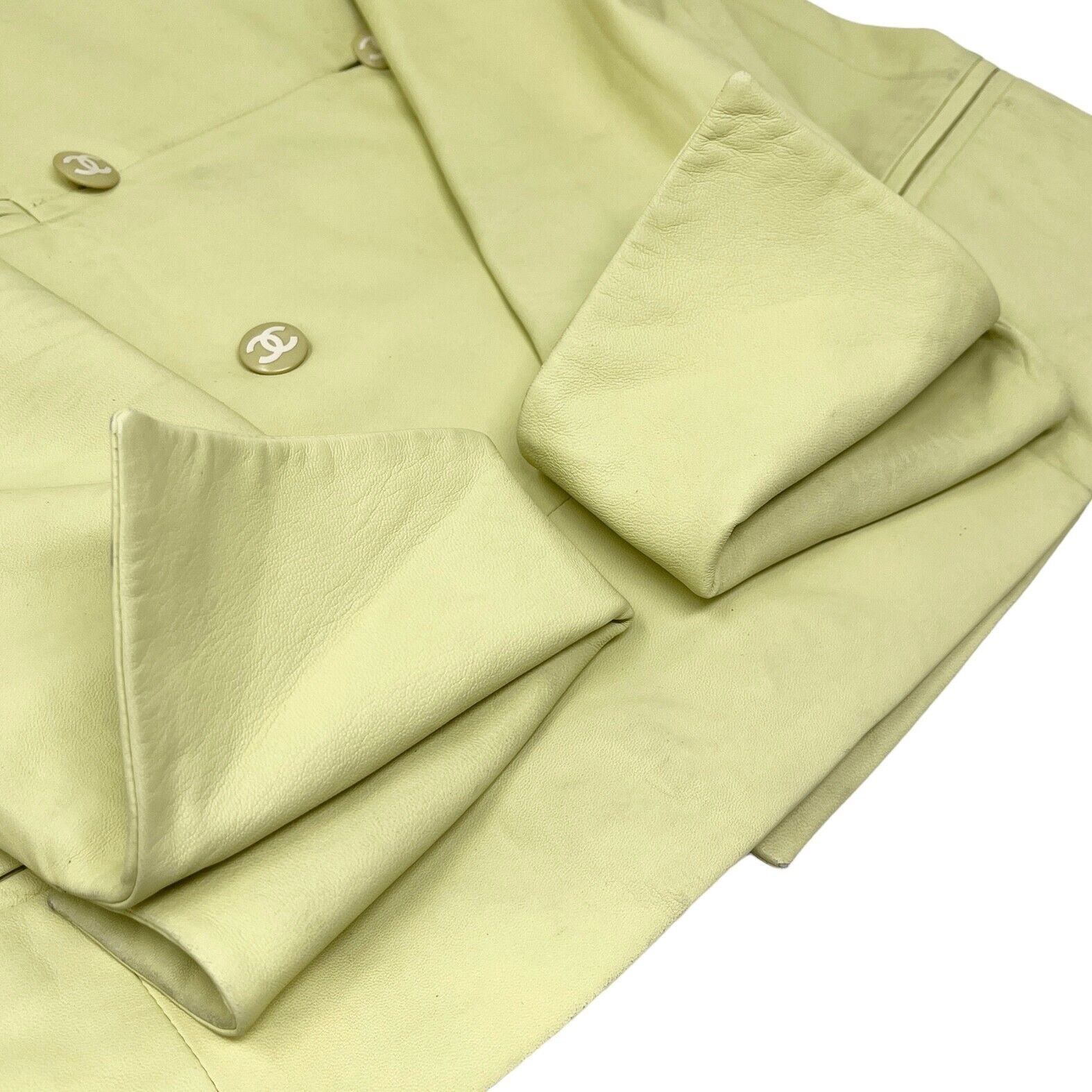 CHANEL Vintage 04C CC Mark Button Leather Jacket #36 Lambskin Lime Rank AB