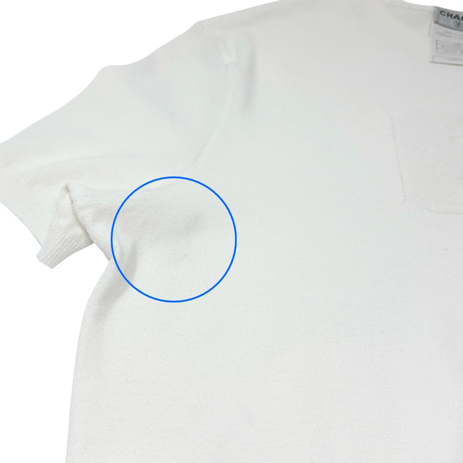 CHANEL Vintage 04C CC Logo Knit T-shirt Top #46 White Cotton See-through Mesh