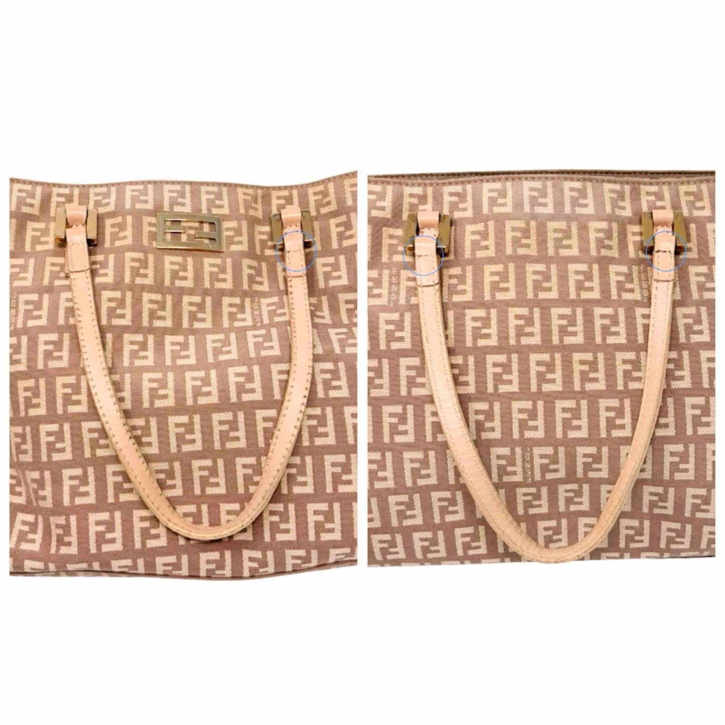 FENDI Vintage FF Logo Zucchino Monogram Tote Hand Bag Pink Beige 902445
