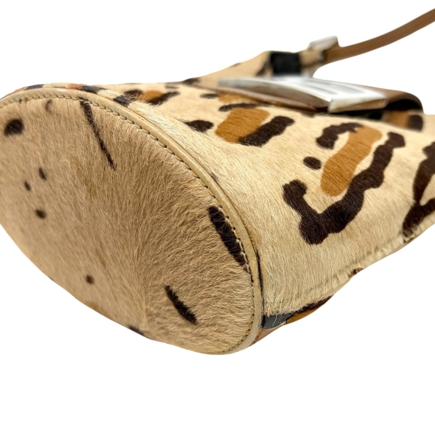 FENDI Vintage FF Logo Leopard Pony Calf Hair Mini Hobo Bag Beige Brown 901984