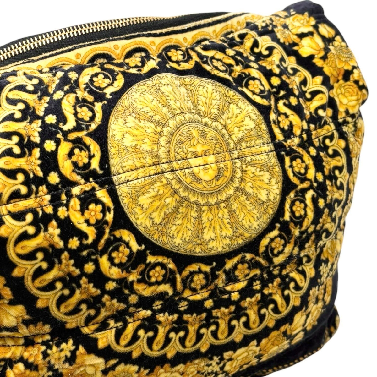 VERSACE Vintage Sunburst Logo Barocco Velvet Hobo Shoulder Bag Yellow 902307