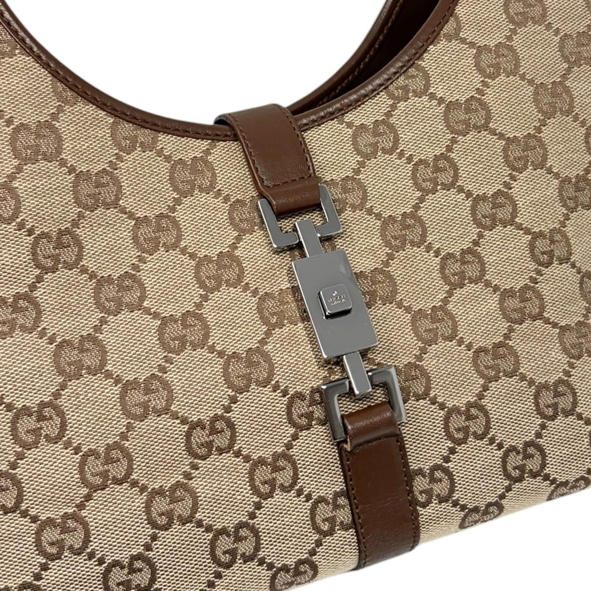 GUCCI Vintage Jackie GG Monogram Shoulder Bag Beige Brown Canvas 902460