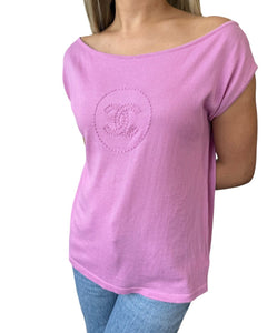 CHANEL Vintage 07P CC Summer Knit Circle Logo Top #36 Stitch Pink Cotton RankAB