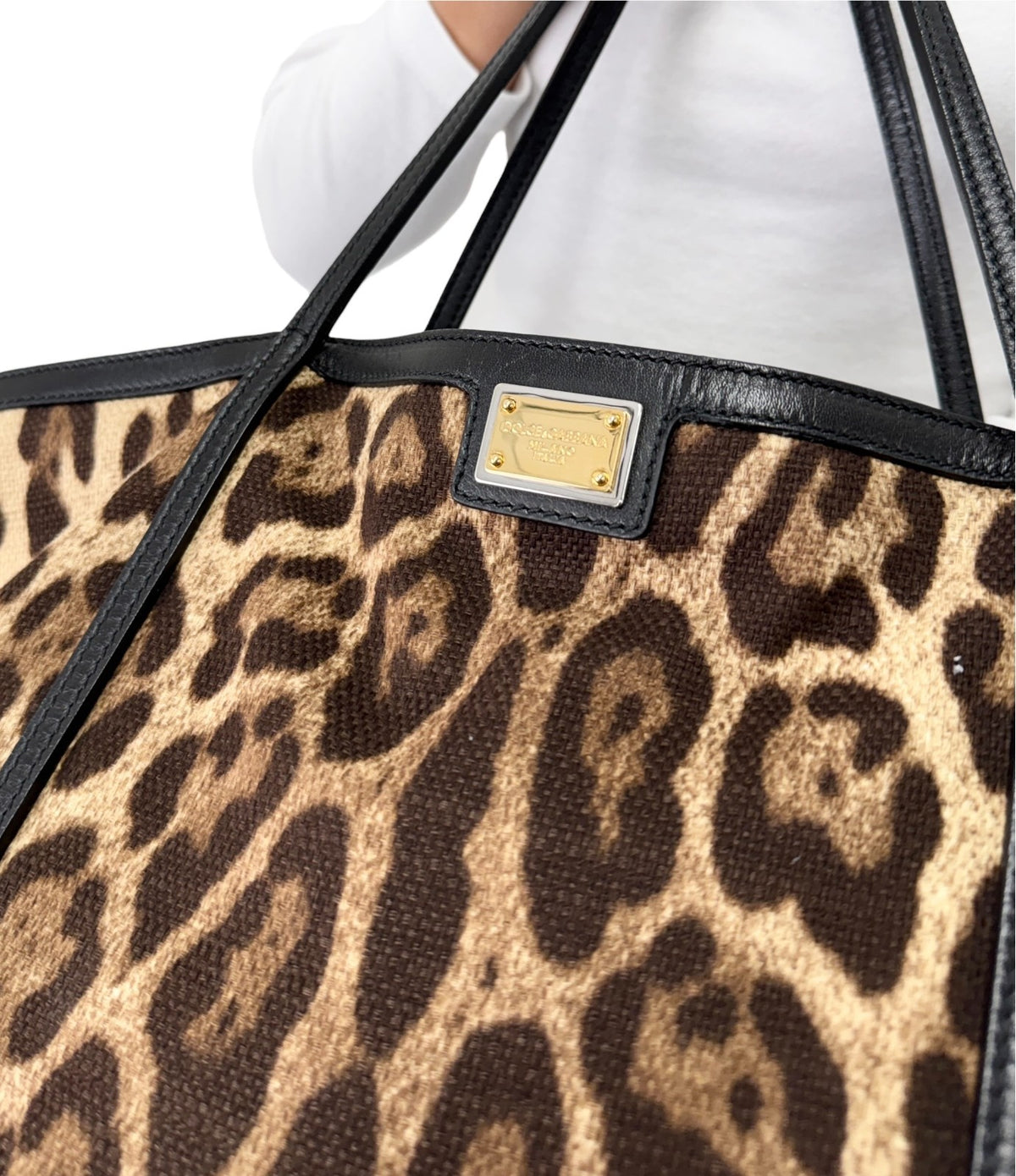 DOLCE&GABBANA Vintage Logo Leopard Large Tote Bag Brown Beige Canvas 902912