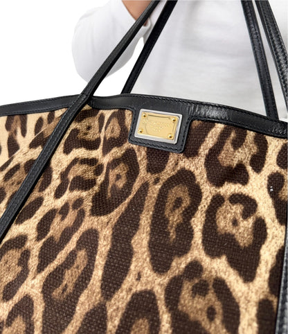 DOLCE&GABBANA Vintage Logo Leopard Large Tote Bag Brown Beige Canvas 902912