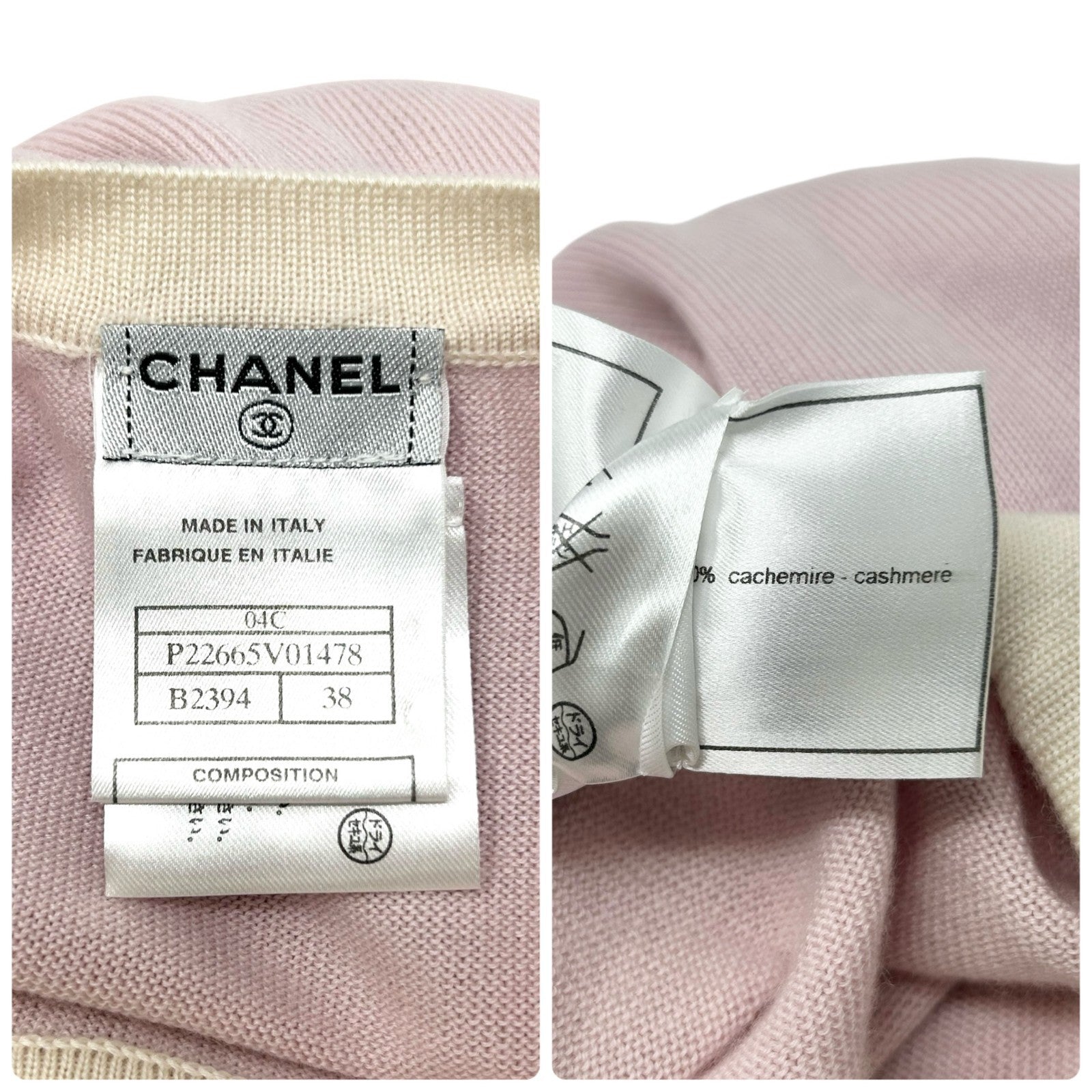 CHANEL Vintage 04C CC Logo Knit T-shirt #38 Short Sleeve Top Pink Cashmere