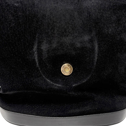 GUCCI Vintage Logo Horsebit Suede Bucket Shoulder Bag Black Gold 902395
