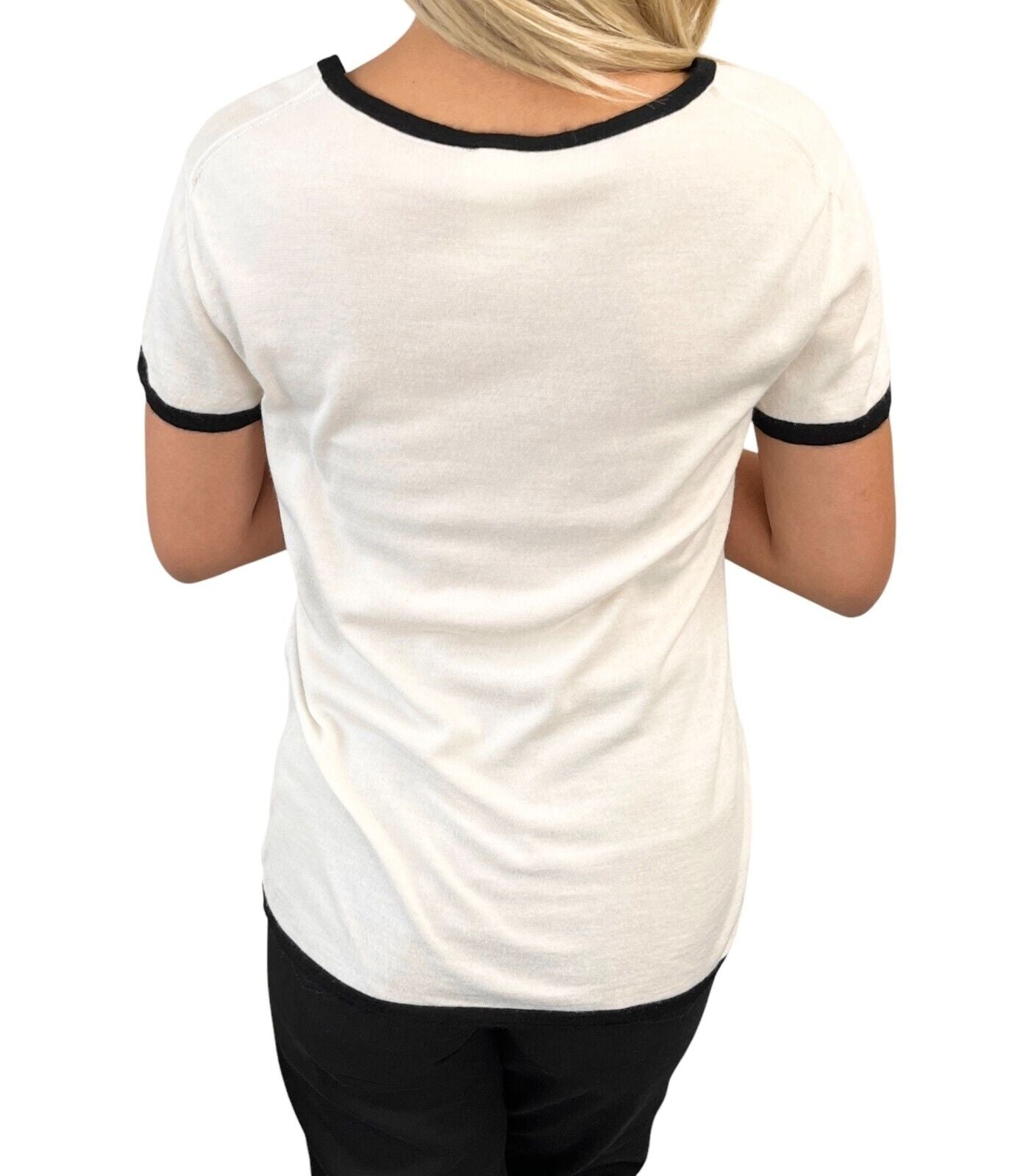 CHANEL Vintage 06C CC Mark Logo Knit Top #42 Pocket Pullover Cream Cashmere