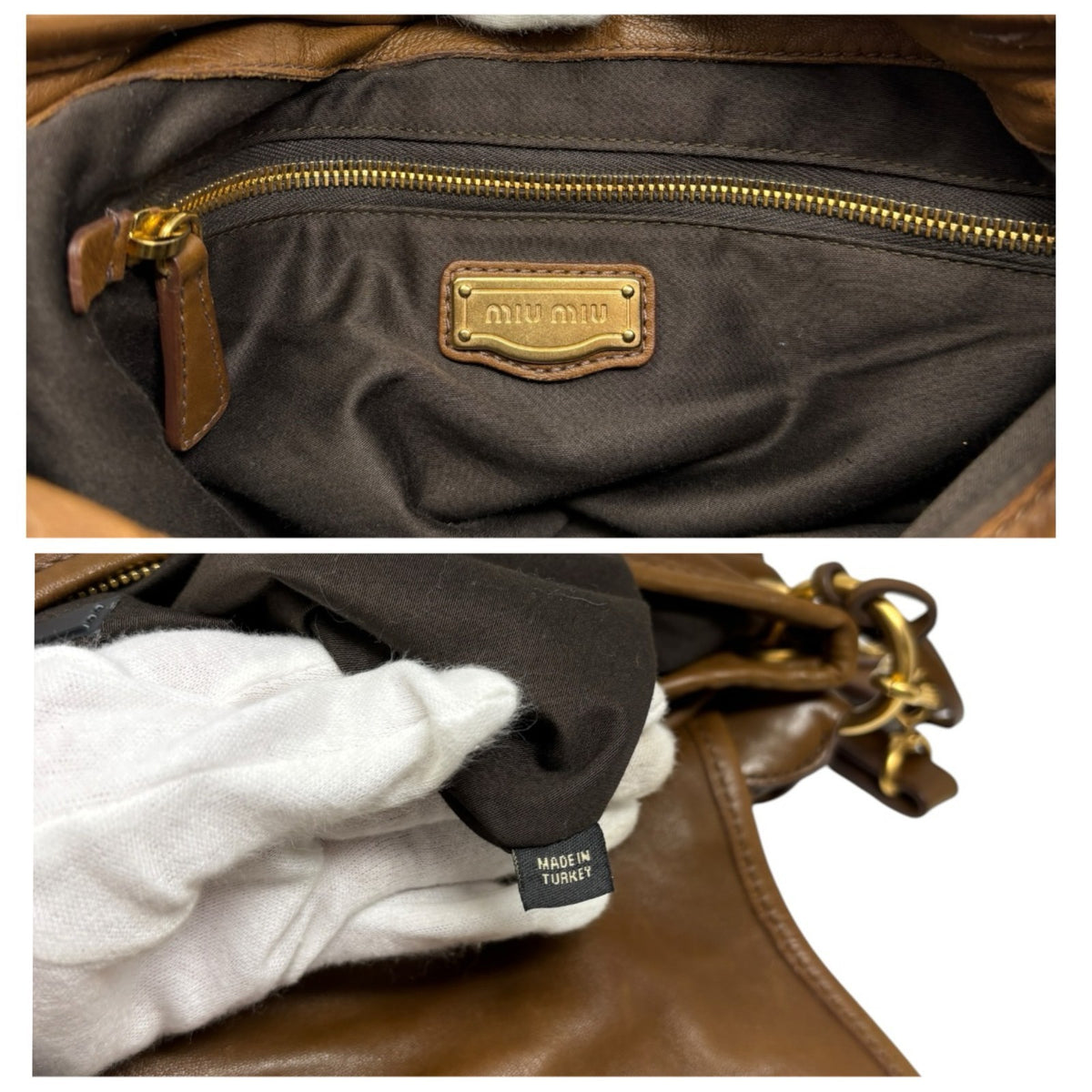 Miu Miu Vintage Logo 2way Shoulder Bag Handbag Brown Gold Leather 902346