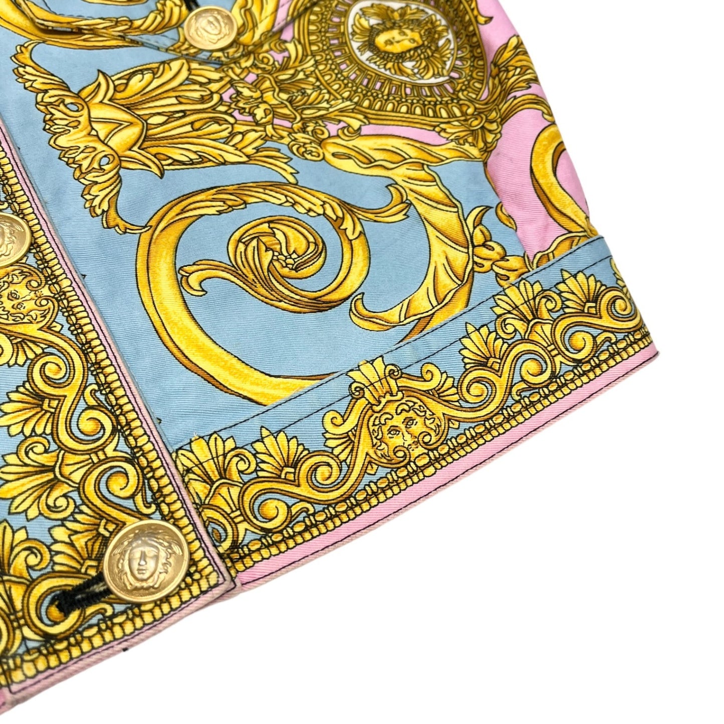 GIANNI VERSACE Vintage 1992 Medusa Baroque Denim Jacket Pink Blue Gold Rank AB