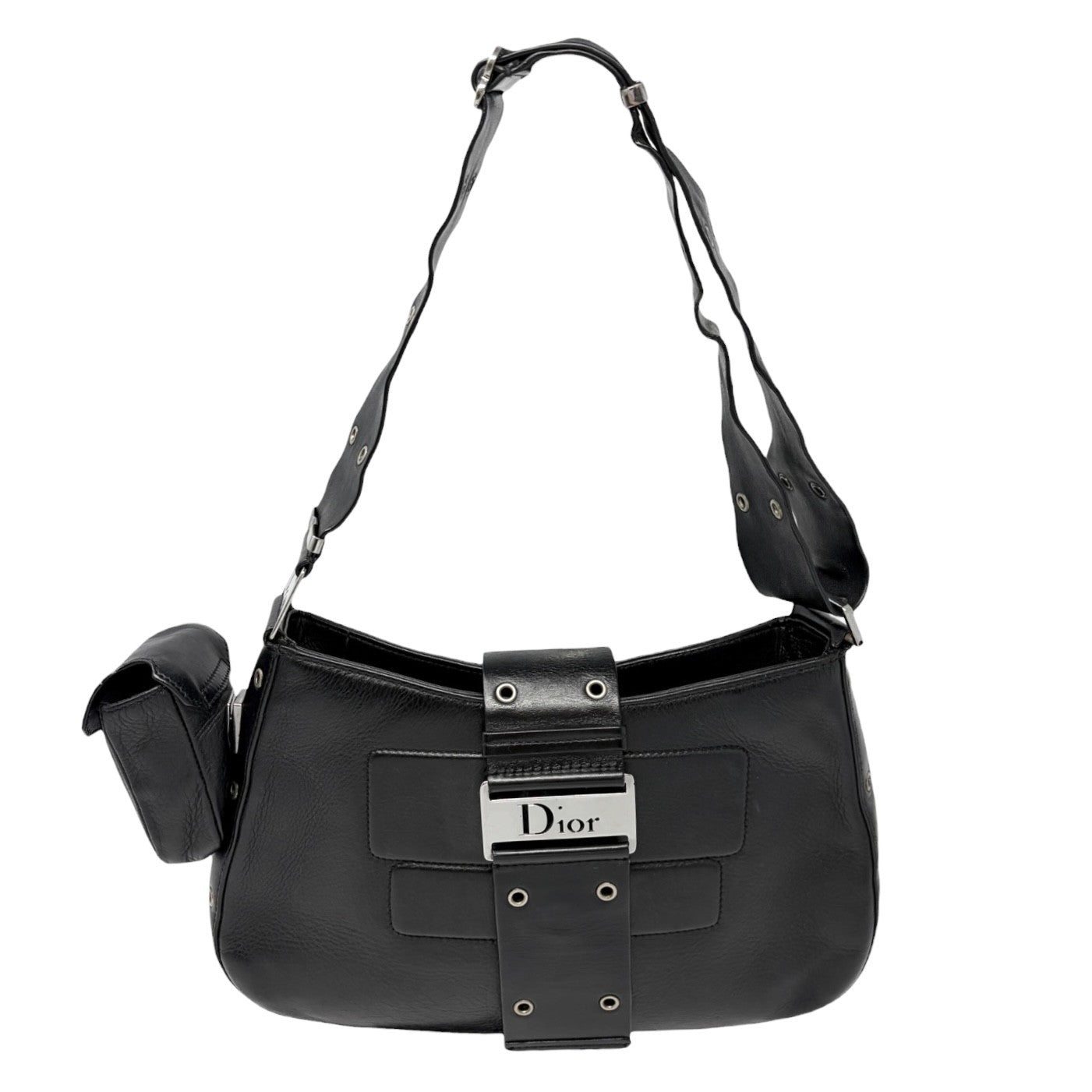Christian Dior Vintage 2002 Logo Street Chic Shoulder Bag Black Leather 902094